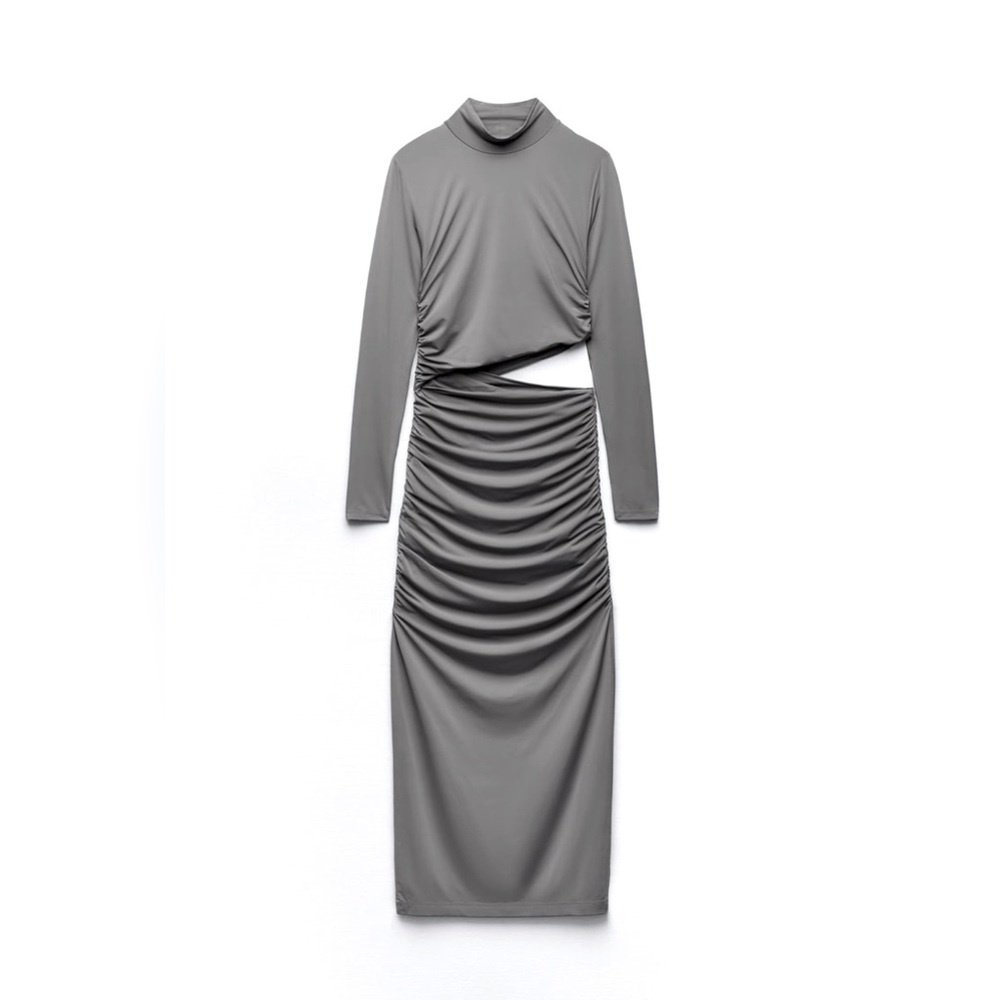 NWT Zara grey body contouring midi dress with long sleeves